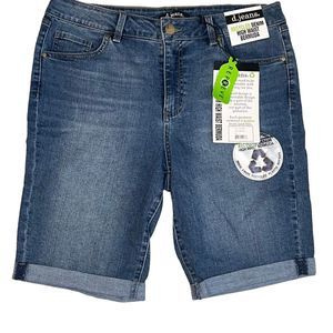 D.Jeans High Waist Bermuda Shorts Women's Size 12 Blue Denim Stretch